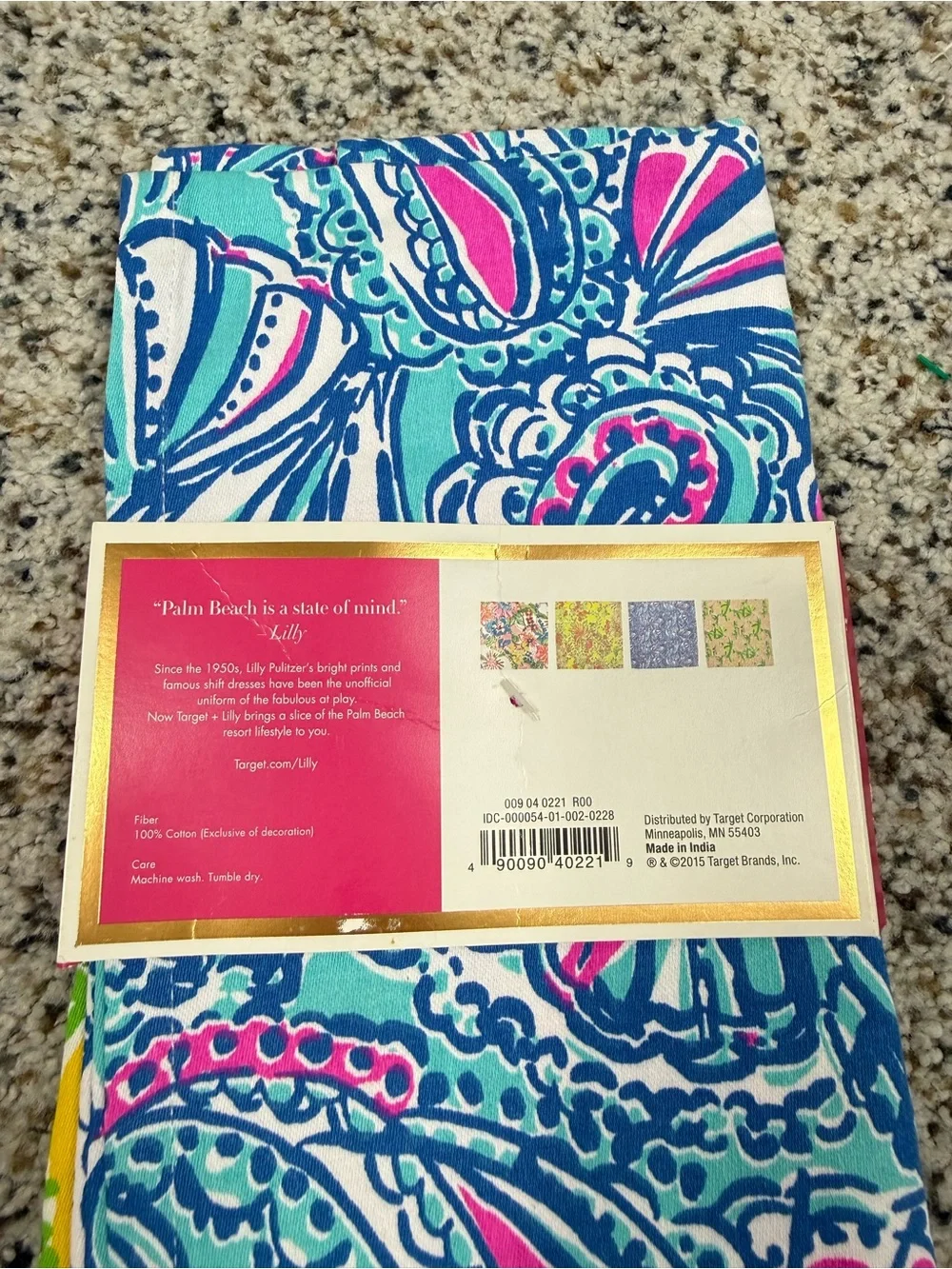 Lilly Pulitzer Napkins 4 Piece Pom Pom Trim Pink Green Blue Cotton Fan Dance